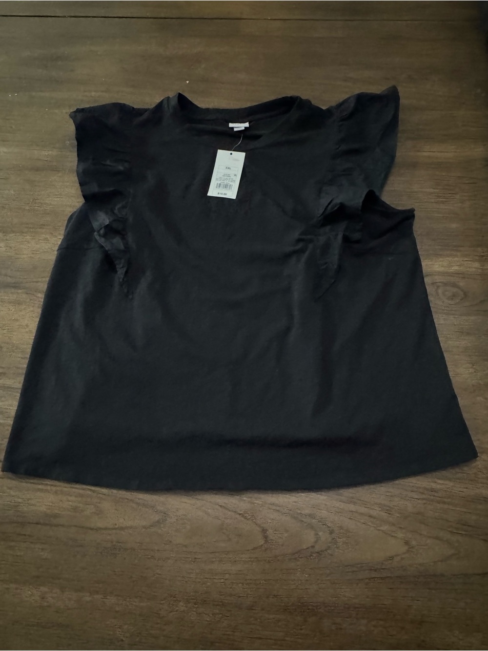 a new day Black Flutter Sleeve Short Sleeve Tee